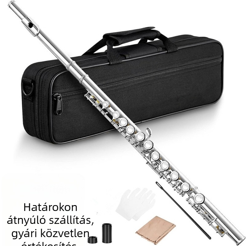 Fuvola 16 kulcsos zárt furul, C hangolás, ezüstözött és nikkelezett test, fehér réz anyag