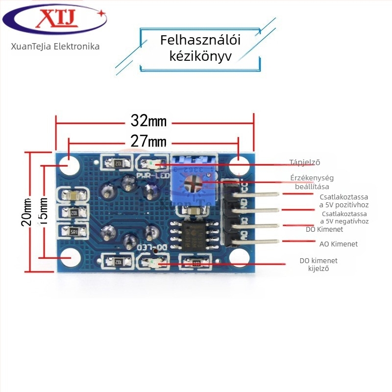 MQ-135 gázérzékelő modul a levegő minőségének monitorozására, riasztóval