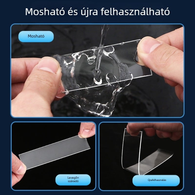 Nano kétoldalú falra ragasztószalag - Átlátszó, Vízálló, Magas viszkozitás, Nyomokat nem hagy