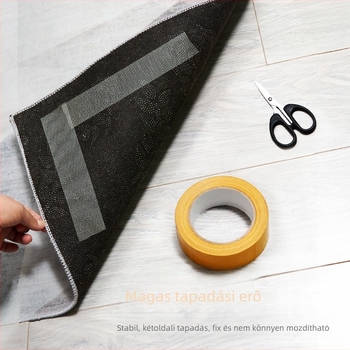 Hálós alapú, kétoldalas ragasztószalag szőnyegek rögzítésére, erős tapadás, nyom nélkül; hossz 5.1 m (testreszabható 20.5 m-ig), szélesség 8-50 mm, vastagság 0.28-0.38 mm.