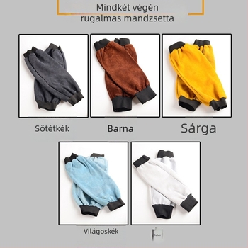Hegesztő ujjvédők marhabőrből, hőszigeteléssel, égés- és kopásállósággal, tűzálló béléssel; súlya kb. 0,4 kg; alkalmas elektromos hegesztéshez és olvasztáshoz