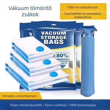 Vastagított átlátszó vákuum-kompressziós taska pumpával, PA+PE anyag, Zhejiang eredetű, 10 darabos készlet