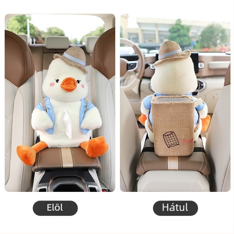 Autó középső kartámaszhoz való szemetes és zsebkendő tartó – Vízálló műanyag szervező, aranyos rajzfilm mintával