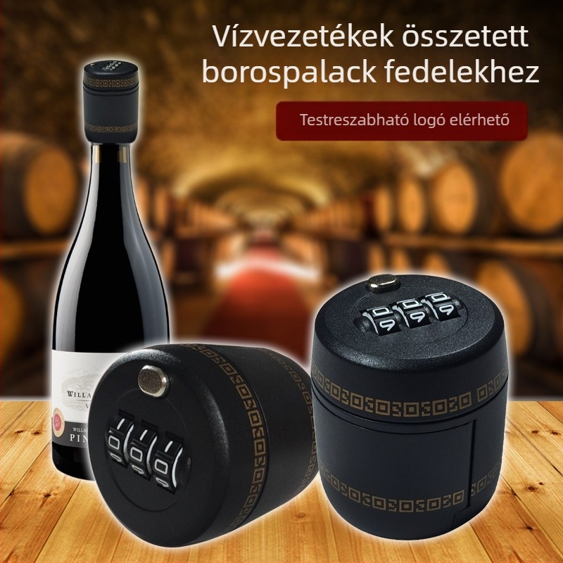 Vínüveg zár numerikus kóddal – PC kivitel, borosüveg kupakhoz, modern minimalista stílus, testreszabás elérhető