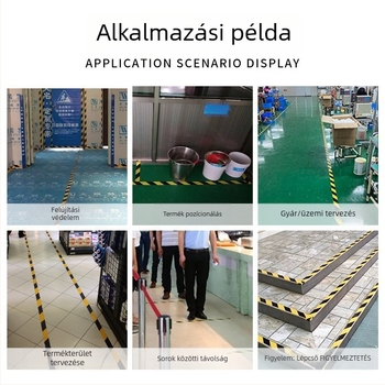 PE figyelmeztető szalag építkezési terület biztonságára és padlójelölésre; gumibasú ragasztó; papírcső a magban; -50 °C-tól 100 °C-ig terjedő hőmérséklet-tartomány; könnyen eltávolítható ragasztó maradványok nélkül
