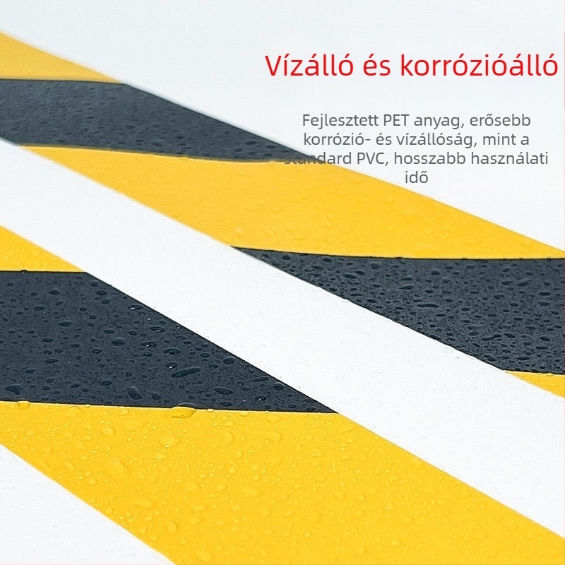 PE figyelmeztető szalag építkezési terület biztonságára és padlójelölésre; gumibasú ragasztó; papírcső a magban; -50 °C-tól 100 °C-ig terjedő hőmérséklet-tartomány; könnyen eltávolítható ragasztó maradványok nélkül