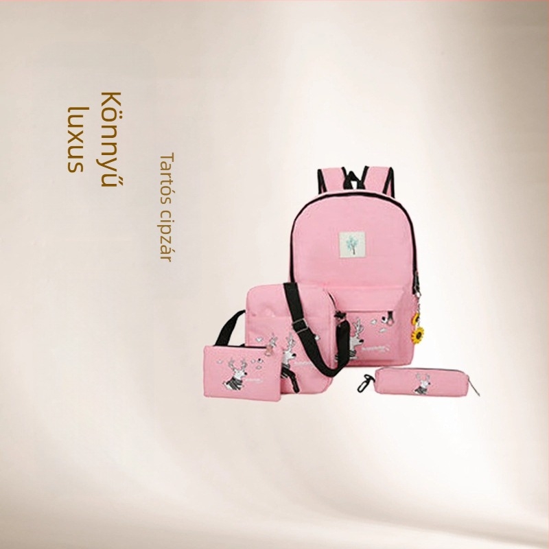 Japán stílusú szarvas motívummal rendelkező hátizsák, aranyos rajzfilmszerű dizájn, 20–35 L kapacitás, poliészter anyag, laptopos rekesz