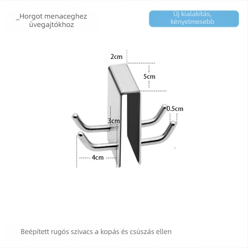 304 rozsdamentes acélból készült horog üvegajtókhoz — fürdőszobai függő horog, modern minimál stílus, max teher 10 kg