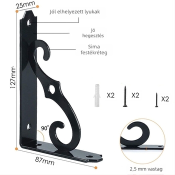 Vasból készült, európai stílusú tartópolc, fix háromszög tartókkal és állítható támogató kerettel — Cheng Ming; alkalmas konyha, fürdőszoba és nappali számára; modern minimalista dizájn