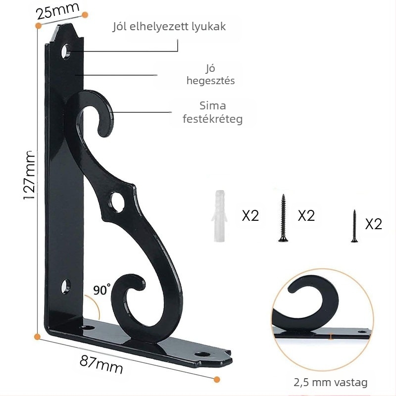 Vasból készült, európai stílusú tartópolc, fix háromszög tartókkal és állítható támogató kerettel — Cheng Ming; alkalmas konyha, fürdőszoba és nappali számára; modern minimalista dizájn