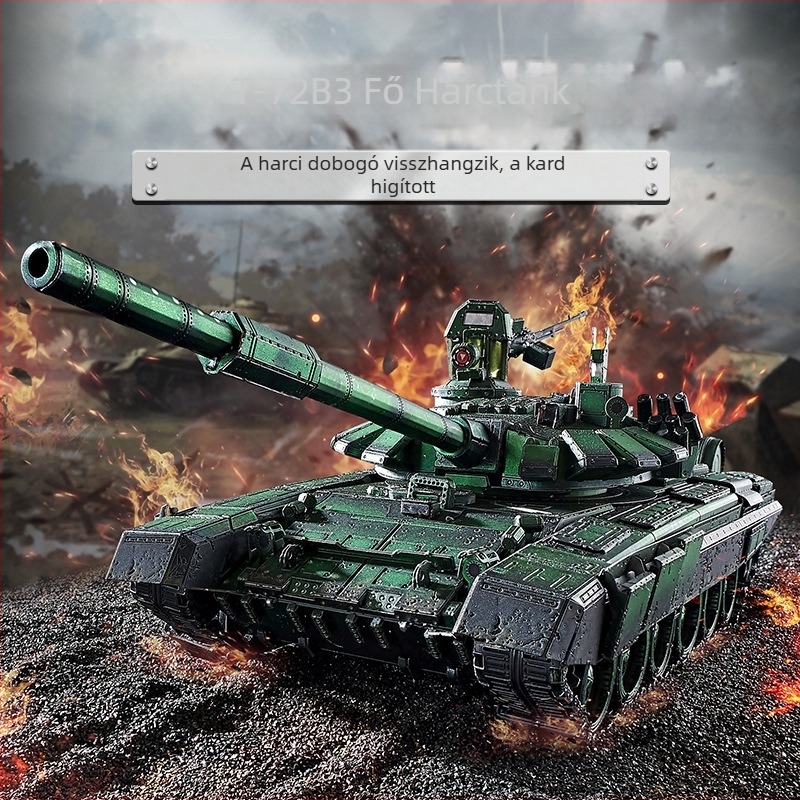 Teljesen fémből készült DIY 3D puzzle modell a T-72B3 fő harckocsi – íróasztali dísz 15–35 éveseknek