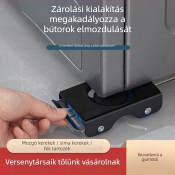 Csúszásmentes, állítható, levenhető mosógép- és hűtőalap, telepítés nélküli, rozsdamentes acél keret, 80% új műanyag