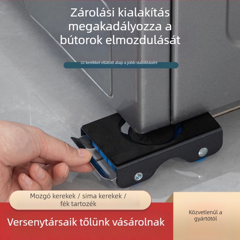 Csúszásmentes, állítható, levenhető mosógép- és hűtőalap, telepítés nélküli, rozsdamentes acél keret, 80% új műanyag