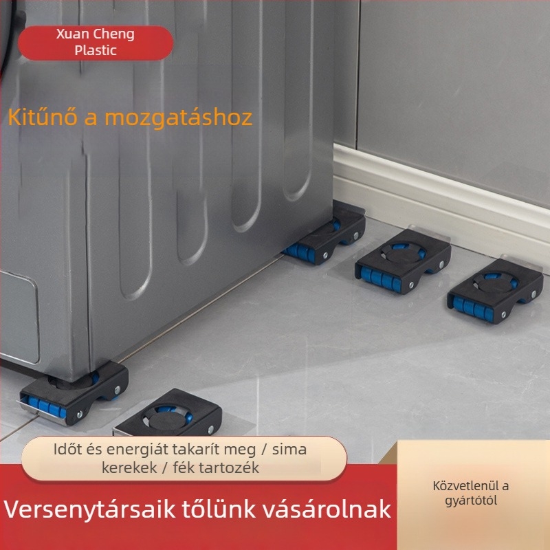 Csúszásmentes, állítható, levenhető mosógép- és hűtőalap, telepítés nélküli, rozsdamentes acél keret, 80% új műanyag