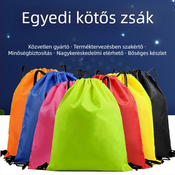 Poliészteres húzókendős reklámtáska – hátizsák, logónyomás lehetséges; nyomtatási módszerek: hőtranszfer, szitanyomás, ofszetnyomás