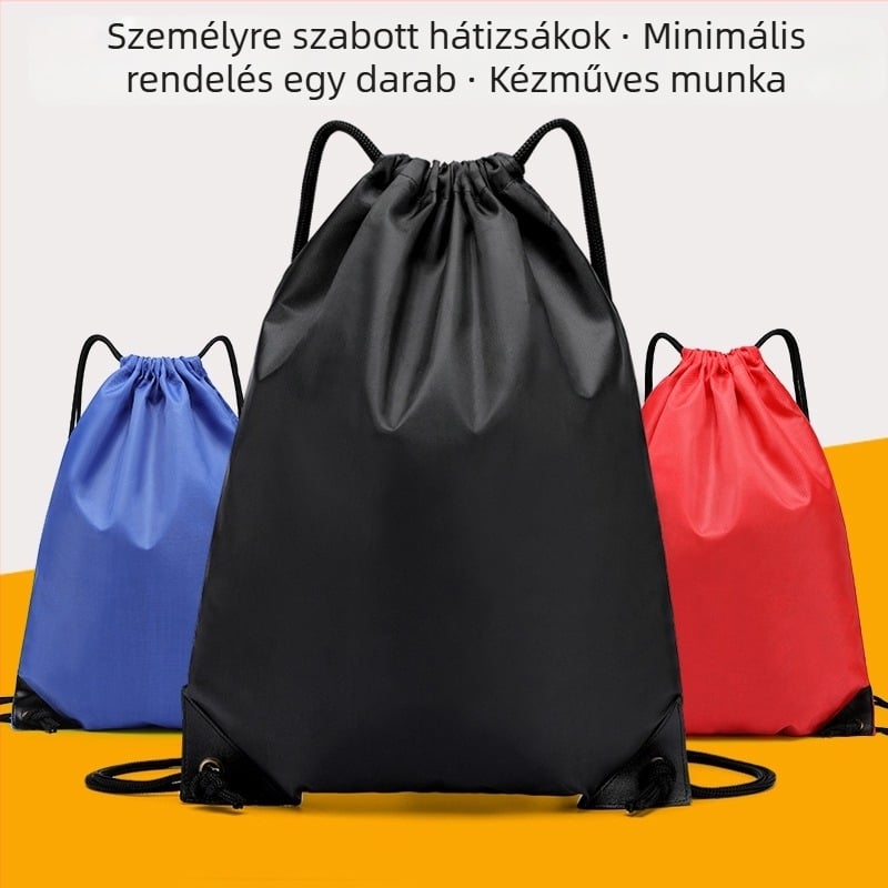 Poliészteres húzókendős reklámtáska – hátizsák, logónyomás lehetséges; nyomtatási módszerek: hőtranszfer, szitanyomás, ofszetnyomás