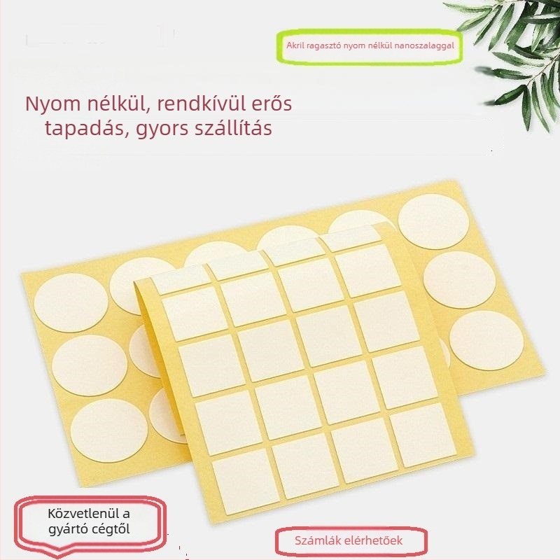 Kétoldalú vízálló, átlátszó akril kör ragasztólap; átlátszó akril alapú ragasztó, 0,2–3 mm vastagság, kis tárgyak rögzítésére