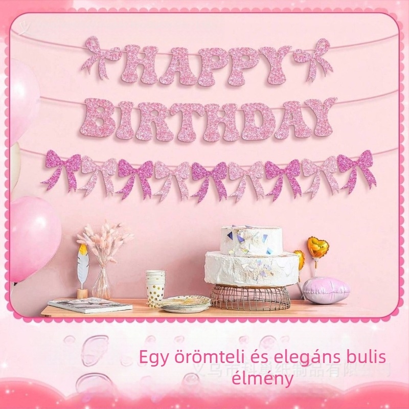 Bow-Tie Flag Glitter Születésnapi Banner – Parti dekoráció (No flagpole)