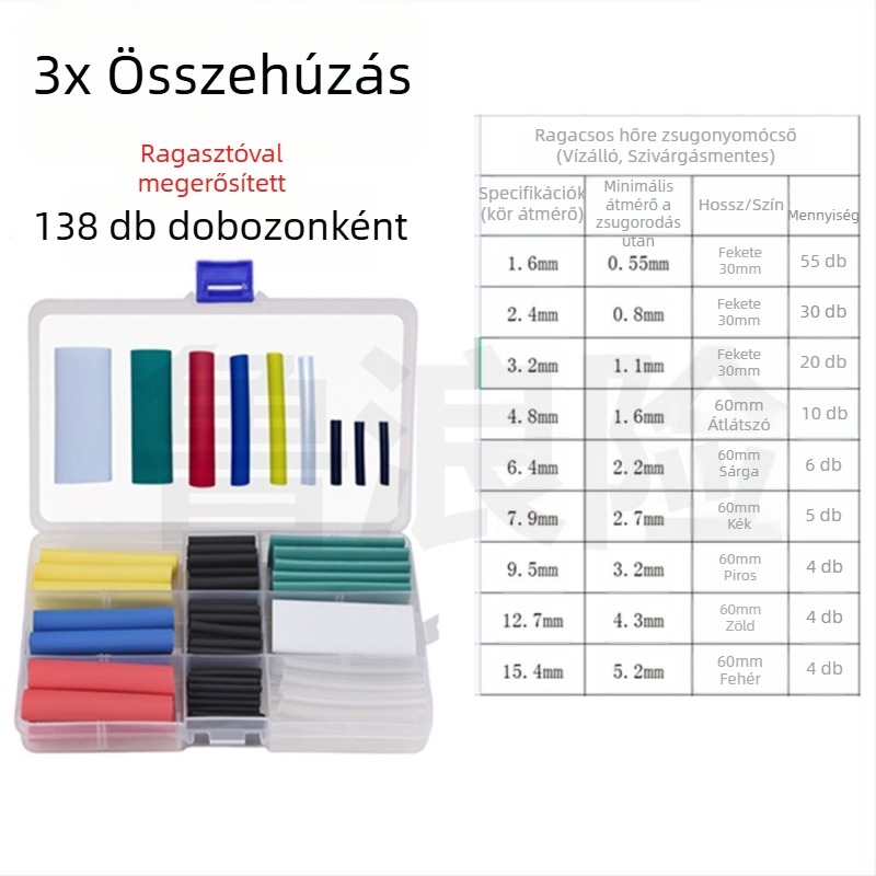 Ragasztóval ellátott hőszorító cső 4:1 elektromos karbantartáshoz, adatkábelszál csövek, 3x zsugorodás