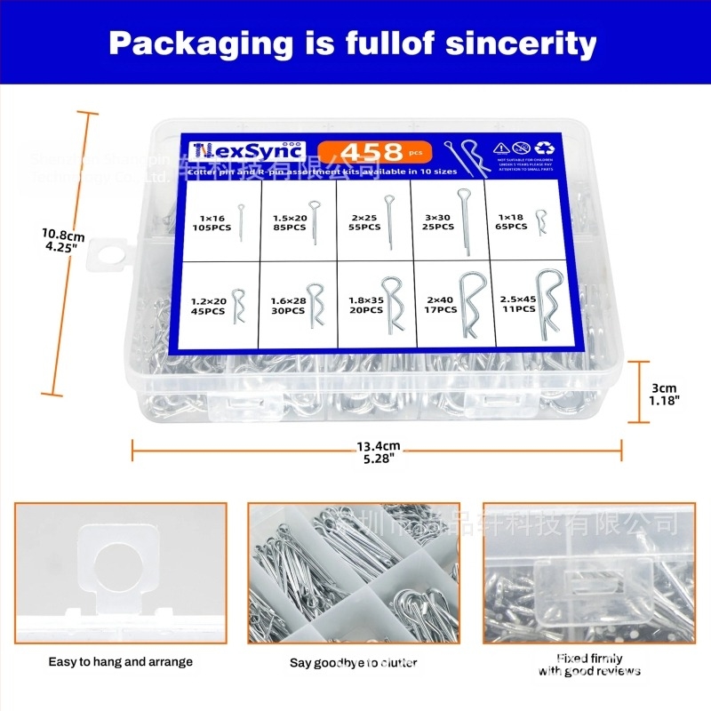 Szétválasztó csapok készlet, 458 darab, rozsdamentes acél egyenes és R-típusú, galvanizált acélból, Shangpinxuan, GB97