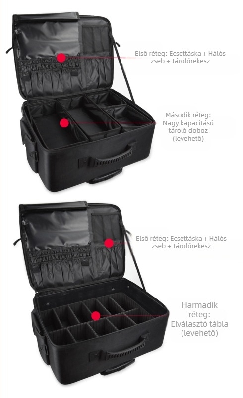 Kozmetikai trolly görgős, Oxford anyag, húzható rúd, univerzális kerekek, cipzáros nyitás