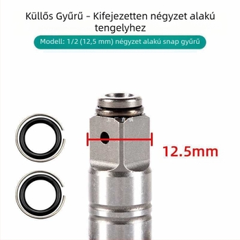 Elektromos kulcs T-formájú négyszögletes kimeneti tengellyel, circlip gyűrű és circlip hüvely; esésvédelmi kialakítás; kulcs nélküli tokmány; háztartási használatra; 1 év garancia