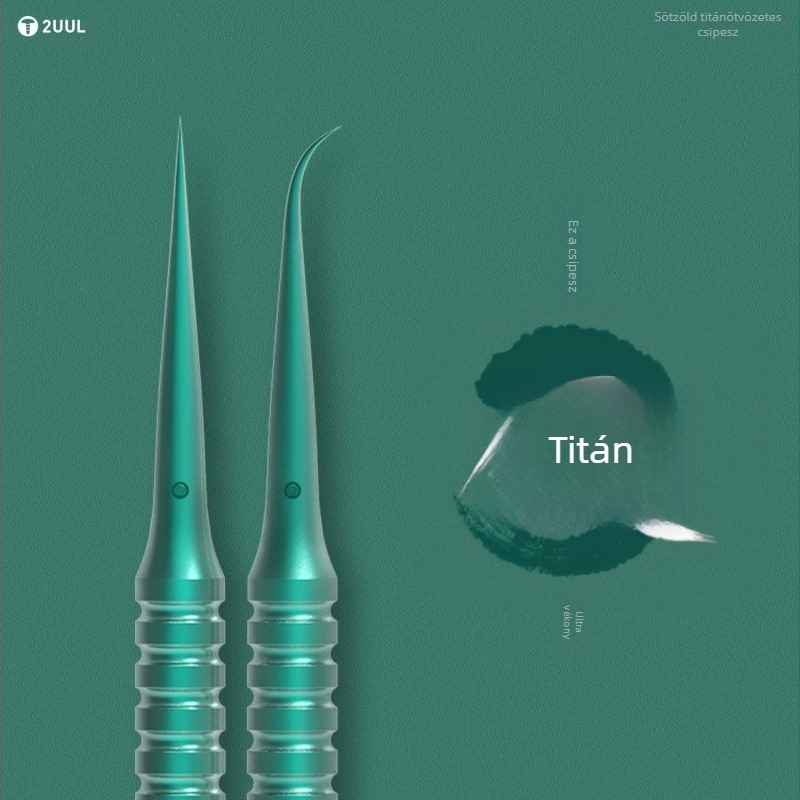 2UUL Titánötvözet mobiltelefon-javító csipesz – hegyes vég, egyenes vagy görbült vég, kézzel polírozott, rendkívül kemény