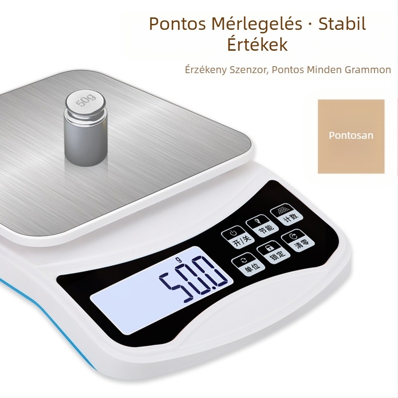 CX-598 konyhai digitális mérleg (0,5–10 kg, elektronikus mérés, AAA/USB tápegység)