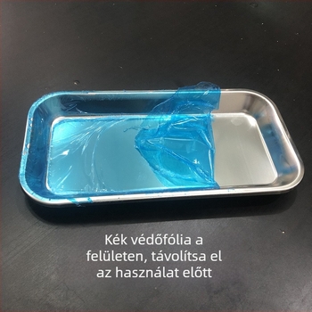 Rozsdamentes acélból készült négyszögletes fogászati tál a készülékek fertőtlenítéséhez; testreszabható feldolgozás; nyomtatott logó; licencelt privát címke