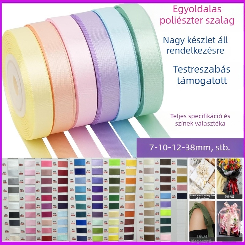 Fusheng márkájú poliészter egyoldalas szalag, masni és virágmotívummal, ajándékcsomagoláshoz