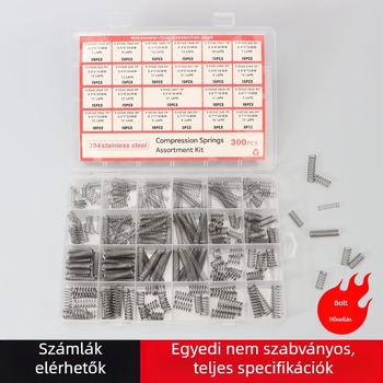 304 rozsdamentes acél kompressziós rugó készlet, 300 darab