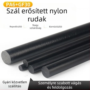 PA66+GF30 megerősített nylon rúd PA6 rostokkal, magas szilárdságú és kopásálló