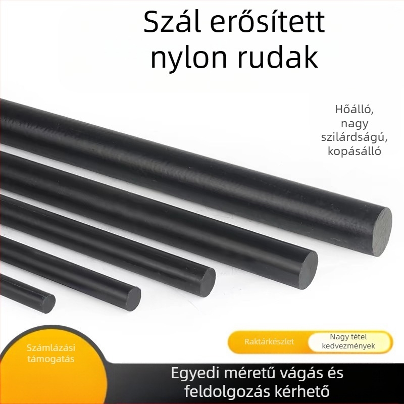 PA66+GF30 megerősített nylon rúd PA6 rostokkal, magas szilárdságú és kopásálló
