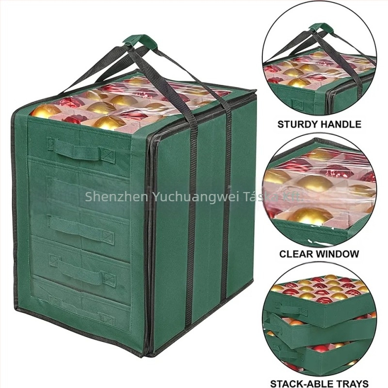 SN6608 karácsonyi gömb tároló doboz, 600D Oxford anyag, összecsukható, fedős, rácsos elrendezés, 45L kapacitás