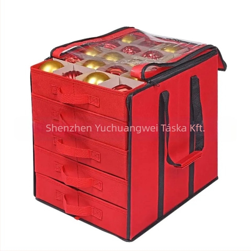 SN6608 karácsonyi gömb tároló doboz, 600D Oxford anyag, összecsukható, fedős, rácsos elrendezés, 45L kapacitás