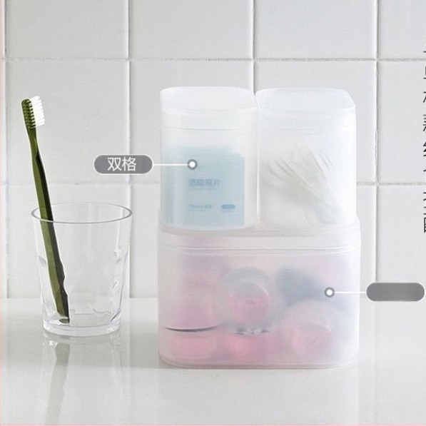 Japán stílusú műanyag kozmetikai tároló doboz fedéllel és rácsos elválasztókkal, fürdőszobába, 1 literes kapacitás