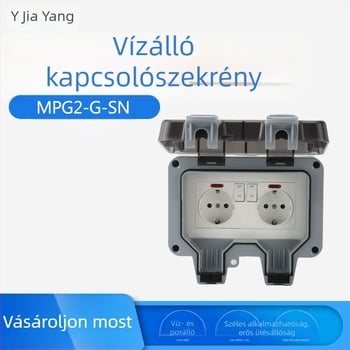 Kültéri vízálló Schuko dupla aljzat kapcsolóval és LED jelzőfénnyel (EU-szabvány)