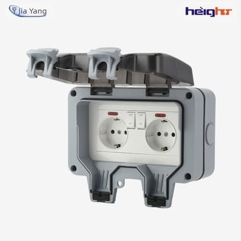 Kültéri vízálló Schuko dupla aljzat kapcsolóval és LED jelzőfénnyel (EU-szabvány)