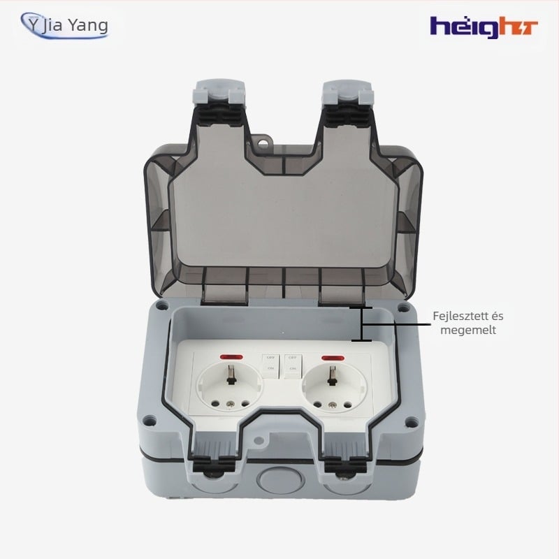 Kültéri vízálló Schuko dupla aljzat kapcsolóval és LED jelzőfénnyel (EU-szabvány)