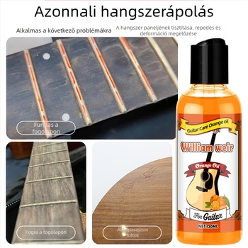 Zenes hangszertisztító és ápoló olaj gitárhoz, hegedűhöz, erhu-hoz és zongorához – repedés elleni védelem; 0,15 kg bruttó • csomagolás 100 db • licencelt magáncímke