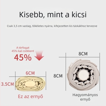 Kapszula típusú esernyő nőknek, 6 bordás váz, 210T anyagú szövet, UPF >40, kézi nyitás-zárás, súly 220 g