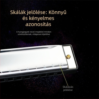 Blues harmonika, 10 furat, kulcs C, modell BA10, hangnyílás anyaga: gyanta