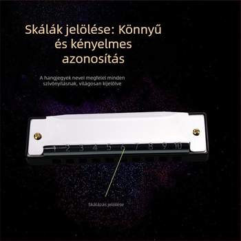 Blues harmonika, 10 furat, kulcs C, modell BA10, hangnyílás anyaga: gyanta