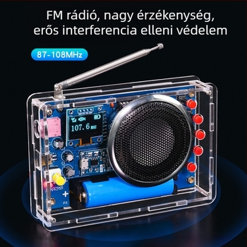 OLED kijelzős rádió összeszerelő készlet – újratölthető FM áramkör DIY projektekhez