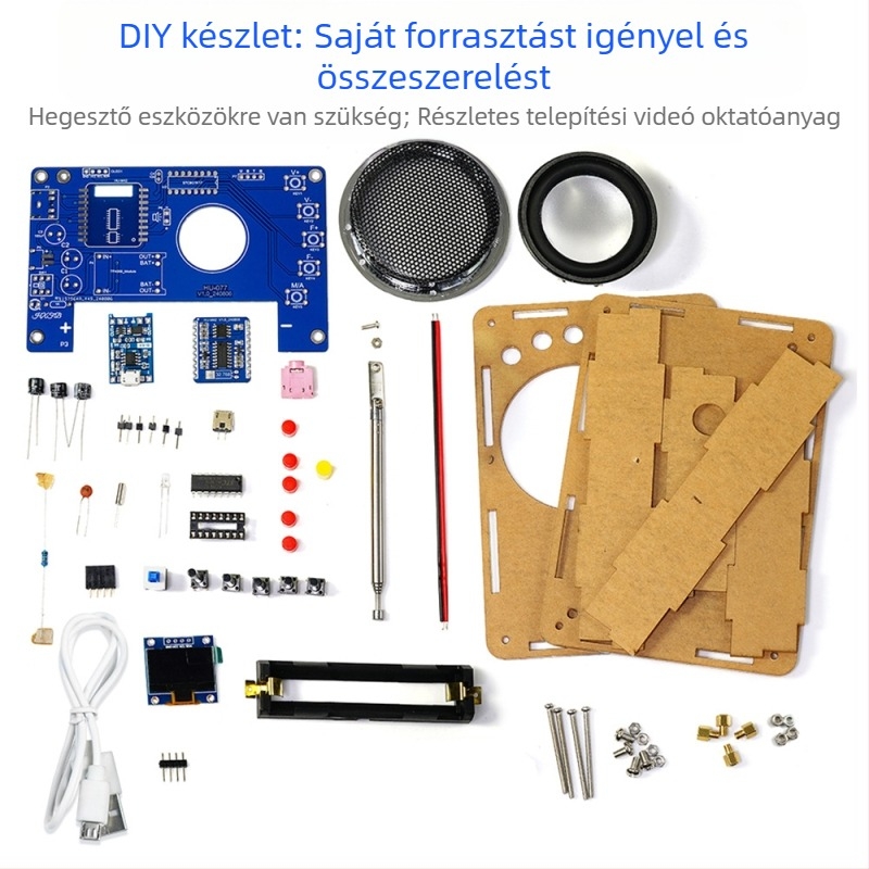 OLED kijelzős rádió összeszerelő készlet – újratölthető FM áramkör DIY projektekhez