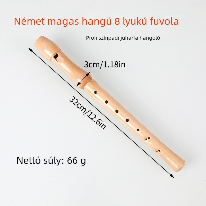 Fából készült furulya, német stílusú, 8 lukú; Sea River márka; modell: 8 lukú; csomagolás műanyag zacskó; származás: Kína; hangszer