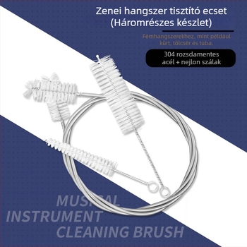 Fúvós hangszer tisztító készlet, modell B108, 3-darabos készlet, sörték 304 rozsdamentes acélból és nylon gyapjúból