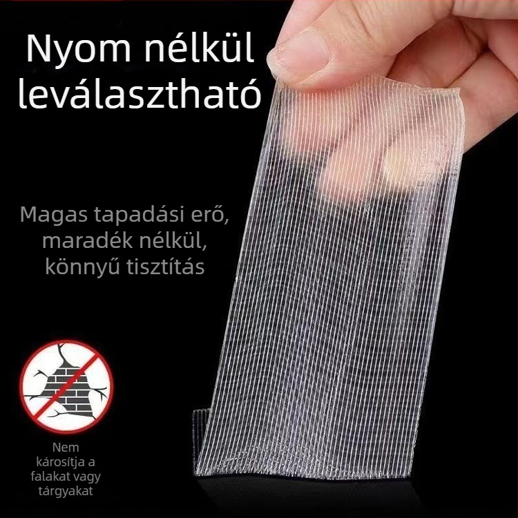 Hálós, kétoldalas ragasztószalag, magas tapadóerővel, textil alapú a falra történő rögzítéshez, nyom nélkül