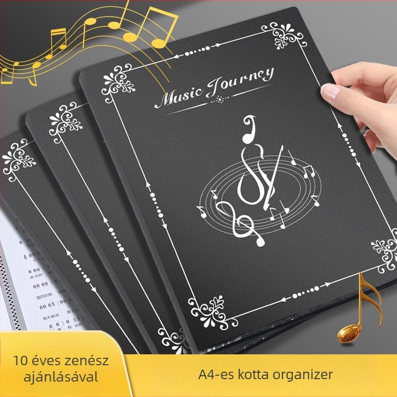 Partitúra mappa átlátszó betétekkel és vízálló dokumentumtáskával; bevont papír, vastagság 0,55 mm, 20/30/40 oldal