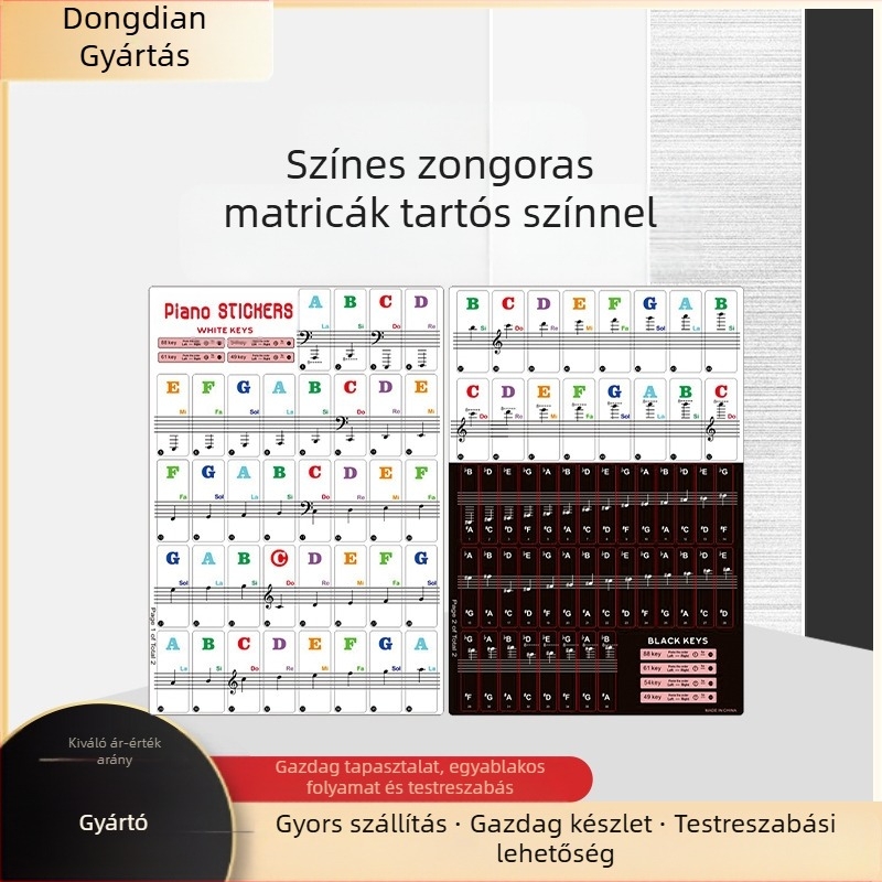 Zongora billentyű matricák 88/61/54/49 billentyűhöz • PVC anyag • csomagolás: gyöngyház zacskó • nyugati billentyű hangszer kiegészítők